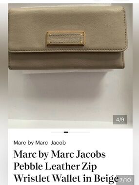 Marc by Marc Jacobs Pebble Leather Zip Wristlet Wallet in Beige